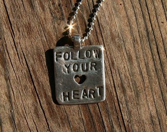 Follow Your Heart Pendant, silver, PMC, handcrafted