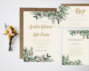 Wedding Invitation Bundle, Christmas Invitation, Winter Wedding, Christmas Wedding Invitation, Holiday Wedding, Festive Wedding Invitation