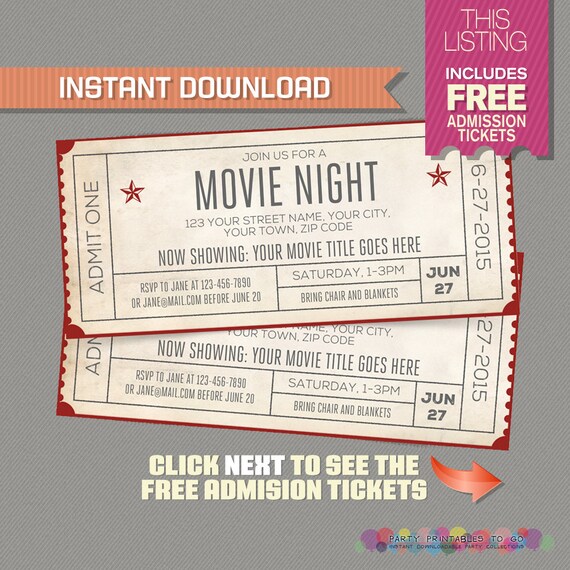 movie night invitation with free admission tickets movie