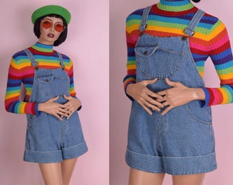 90s Denim Overall Shorts/ Medium/ 1990s