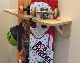 Skateboard and helmet rack