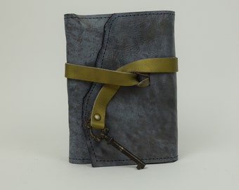 Leather Journal - Handmade paper with antique skeleton key
