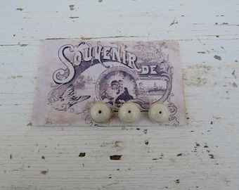 Vintage Antique /1900s French off white ceramic buttons set of 3 on a card