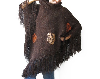 Plus Size Over Size Hand Knitted Poncho by Afra