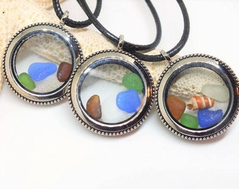 Sea Glass Pendant - Sea Glass Locket - Lake Erie Beach Glass Jewelry - Cleveland Beach - Fillable Pendant - FREE Shipping inside the US