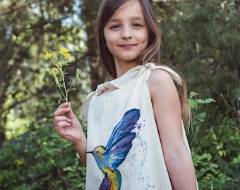 Beautiful handpainted/handmade cotton dress - Girls dress - Eco friendly