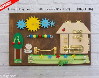 Busy board for toddlers Handmade eco toy for toddler activities Toy for autism Wood gifts toddler Eco baby toy