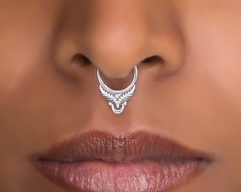 Sterling SIlver Septum Ring For Pierced Nose . Indian Septum Ring. Tribal Septum Ring. Septum Piercing. Fake Septum. Tribal Septum Jewellery