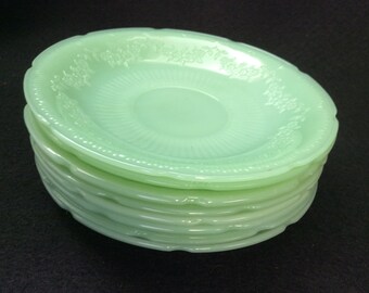 Set of 8 Vintage Jadite Saucers E-157