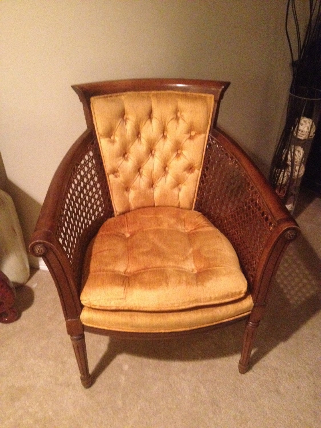 PAIR 2 Vintage Mid-Century Lewittes Tufted Cane Yellow/gold 🔎zoom - PAIR 2 Vintage Mid-Century Lewittes Tufted Cane Yellow/gold