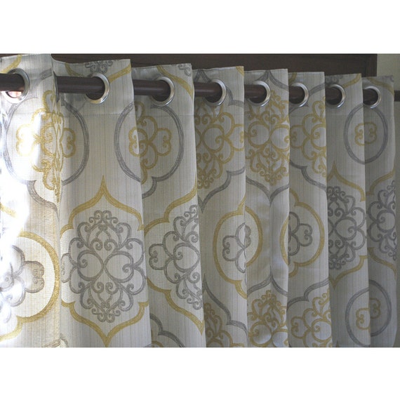 Geometric Light Gold Damask Curtain Panels 52x84