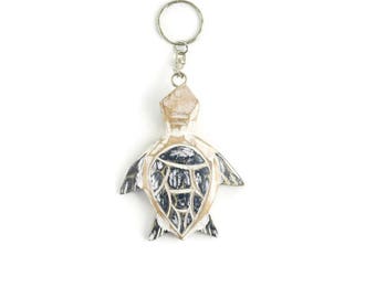Sea turtle keychain, under the sea party favor, sea turtle art, ocean life, turtle keychain, blue and white keychain, beach keychain, gifts