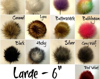 Faux Fur Pom Pom / Large 6 inch / Fake Fur Pom Pom / Hat Topper / Pom Pom / Vegan Friendly / Crochet Supplies / Knitting Supplies