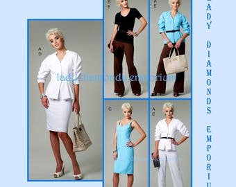 Vogue V8718 Womens Dress Sweetheart Neckline Skirt Pants Jacket Top size 14 18 16 20 Bust 36 38 40 42 Plus Size Sewing Pattern 8718 Uncut FF