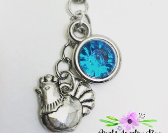 Year of the Rooster Birthstone Charm Necklace Custom Handmade with optional initial