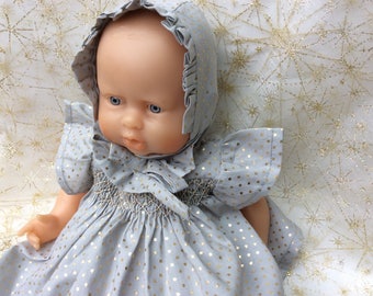 Gray bonnet or doll 30 cm