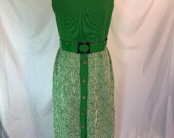 Vtg 70s Alison Ayres Original Green Maxi Dress Textured Mod Dress 14