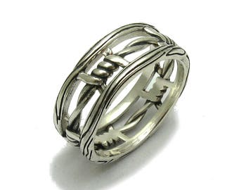 Sterling silver ring solid 925 barbed wire band pendant