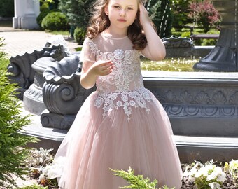 princhar Tulle Floor Length Flower Girl Dress Party Ball Gown Holiday Dress