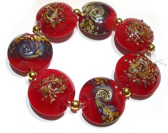 Glass SRA Lampwork Beads Handmade , Glorious Red Raku Lentils