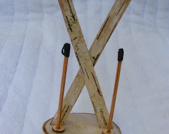 Ski Wedding Cake Topper, Rustic Birch Bark