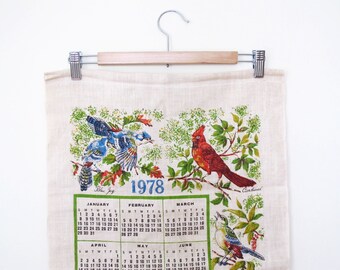 Vintage 1978 Linen Tea Towel with Birds