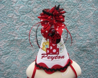 red ladybug birthday party hat, Girls first birthday hat, smash cake hat, 1 st birthday hat, 2nd birthday hat, red ladybug birthday hat