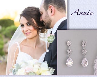 Crystal Bridal Earrings, Crystal Drop Earrings, Crystal Chandelier Bridal Earrings, Crystal Bridal Jewelry, Silver Wedding Earrings,ANNIE C