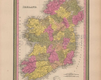 Ireland Vintage Map Irish Decor History Heritage Gift Mitchell 1847