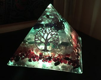 Orgone Pyramid, Reiki infused, Chakra, Meditation, Color Therapy, Night light #197
