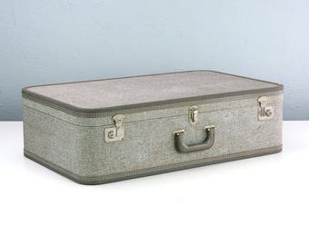 Extra Large Vintage Suitcase by Travel Joy, Tweed Suitcase with Bright Red Interior, Excellent Condition
