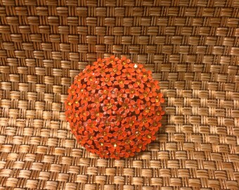 Vintage rhinestone flower brooch salmon and amber
