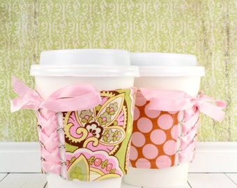 Beverage Cozy Corset // Lotus Paisley Cup Cozy // reversible // adjustable // paisley // polka dot // tea lover // gifts for friends