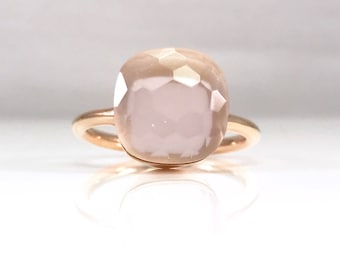 Rose quartz ring large - blush pink ring - pink ring for her - January birthstone - large stacking ring - sterling silver gold vermeil ring