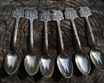 Set of 6 Antique Towle's Log Cabin Silver Plate Demitasse Spoons