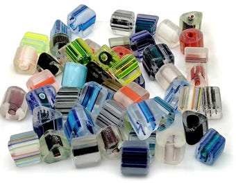 Cane Glass Beads - Mixed Glass Bead Lot - Glass Bead Destash - Destash Bead - Beads in Bulk - Glass Tube - Striped Glass Beads - 30 Beads