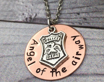 Hand stamped pendant, hand stamped quote, 911 dispatcher, police dispatcher, back the blue, inspirational jewelry, Angel of the airway.