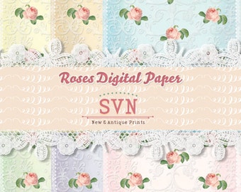 Roses Digital Paper - Digital Collage Sheet Printable download digital image vintage scrapbooking