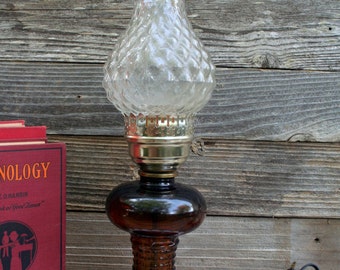 Beautiful Dark Amber and Clear Glass Globe Electric Oil Lamp