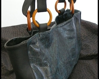 Marony blue python leather bag