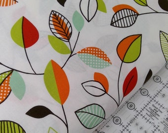 Vintage Leaf Design With A Modern Twist On A White Background Clean Living by Barbara Jones of Quilt Soup, Quilt Fabric By The Yard 6687 16