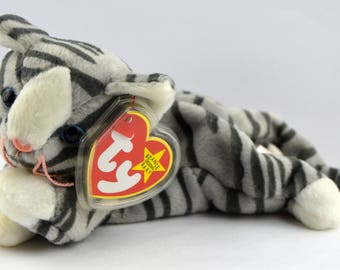 Ty Prance the Gray Silver Tabby Cat Beanie Baby - Retired