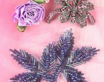 FS566 Purple AB Beaded Leaf Applique 3.5" (FS566-purab)
