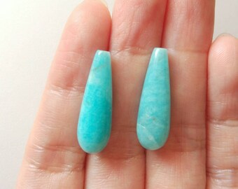 Peruvian Amazonite Smooth Half Top drilled Teardrops 7x22 mm One Pair Perfect for earrings F3880