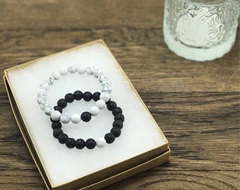 His and Her Bracelet, Distance Bracelets, His and Hers Jewelry, Couples Bracelet, His and Hers Bracelet Custom, Couples Lava Rock Bracelet