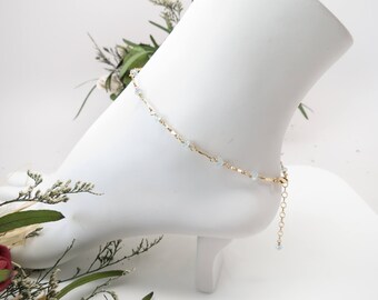 Blue Topaz Anklet, December Birthstone, Blue Birthstone Anklet In Gold Filled, 8.75-10.25 Inches, Wire Wrap Blue Topaz, Blue Topaz Jewelry