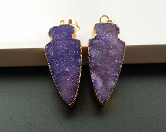 2 pcs Gold Plated Edge Rainbow pendant, Natural Agate Druzy Geode Pendant, Gold Electroformed Gemstone Drusy Geode,Jewelry making PD66