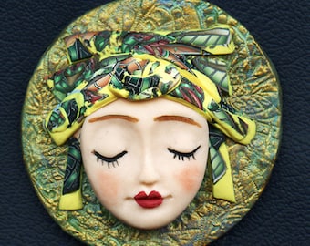 Face cab with abstract Caned hat OOAK Polymer clay Detailed ANGOG 9