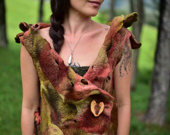 Felt Pixie Vest-Woodland Costume-Forest Top- Nymph Top-Druid Costume-Tree Top-Tree Costume-Pixie Vest-Tree Roots Bolero-Wool Bolero OOAK