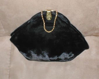 Antique Vintage Black Velvet Evening Bag Purse